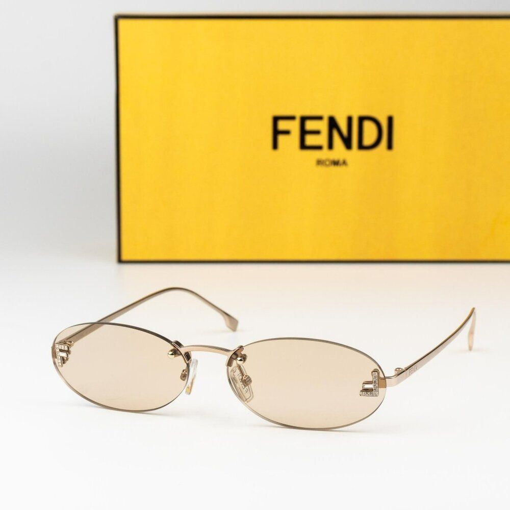 Fendi FIRST CRYSTAL Women Sunglasses Rose Brown Oval FE4075US 28Y NEW AUTHENTIC